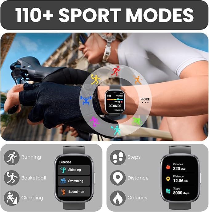 Smart Watch for Men & Women (Answer/Make Calls) | 1.95” HD Touchscreen Fitness Tracker with Bluetooth 5.4 | 110+ Sports Modes, Heart Rate, Sleep & SpO₂ Monitor | IP68 Waterproof Smartwatch for Android & iOS