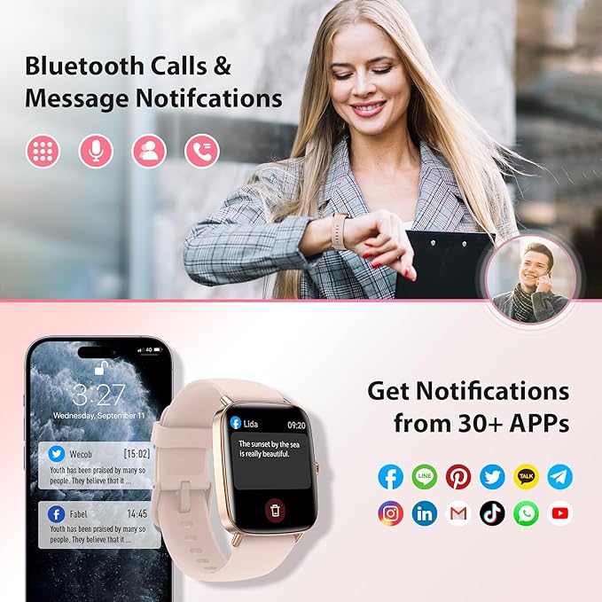 Smart Watch for Women (Answer/Make Calls) | 1.85” HD Display Fitness Tracker with Bluetooth 5.3 | Heart Rate, Sleep & SpO₂ Monitor | 110+ Sports Modes | IP68 Waterproof Smartwatch for Android & iOS