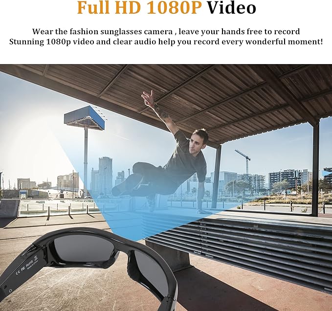Camera Sunglasses | Full HD 1080P Bluetooth Smart Glasses with UV-Protection Polarized Lenses (32GB TF Card Included)