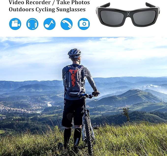 Camera Sunglasses | Full HD 1080P Bluetooth Smart Glasses with UV-Protection Polarized Lenses (32GB TF Card Included)