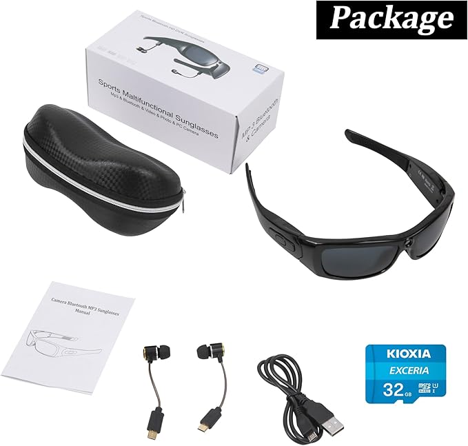 Camera Sunglasses | Full HD 1080P Bluetooth Smart Glasses with UV-Protection Polarized Lenses (32GB TF Card Included)