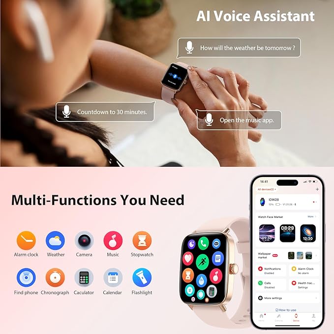 Smart Watch for Women (Answer/Make Calls) | 1.85” HD Display Fitness Tracker with Bluetooth 5.3 | Heart Rate, Sleep & SpO₂ Monitor | 110+ Sports Modes | IP68 Waterproof Smartwatch for Android & iOS